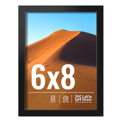 LaVie Home 6x8 Picture Frame for Wall Display, 6x8 Black Picture Frame with HD Plexiglas, 6 x 8 Frame 1 Pack, Display Frame for Vertical or Horizontal, Classic Collection