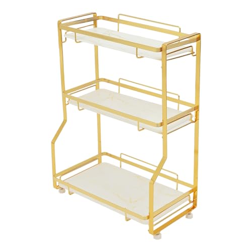 UIdili 3 Tier Multi Purpose Shelf, Gold Bathroom Vanity Organizer, Skin Care Cosmetic Tool Storage Shelf, 22 lbs. Load Capacity per Tier, Bathroom Sink Countertop Organizer, Marble Decorative Panel