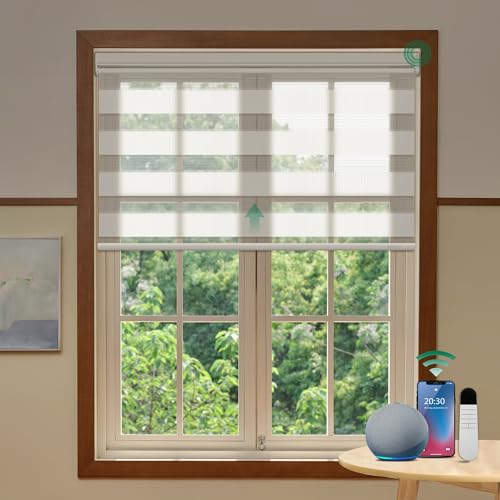 Allesin Motorized Zebra Blinds for Windows - Remote Controlled, Alexa - Compatible Smart Dual - Layer Shades with Dry Battery Motor & Light Filtering (White 27" W x 72" H) Allesin Motorized Zebra Blinds for Windows - Remote Controlled, Alexa - Compatible Smart Dual - Layer Shades with Dry Battery Motor & Light Filtering (White 27" W x 72" H)