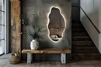 Design LED Spiegel 50x100 cm | Neutralweiß | Unregelmäßige Form | Lichtspiegel Bad | Wandspiegel Wohnzimmer | Spiegel mit LED Beleuchtung | Ohne Rahmen | Modern Stil – Ansicht 6