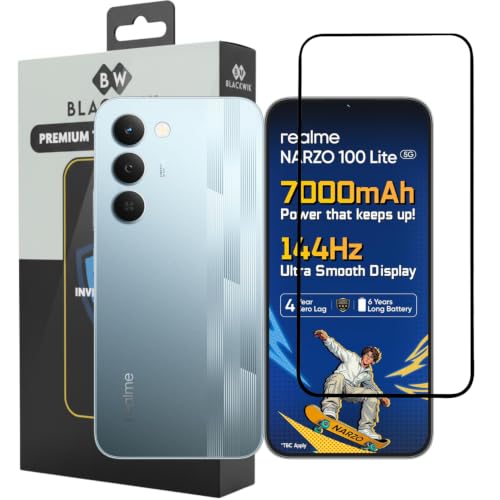 Image of Blackwik Tempered Glass Screen Protector for realme narzo 100 Lite 5G with Edge-To-Edge Protector Coverage | Easy Installation Kit (Black)