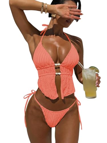 Image of RoseSeek Women's 2 Piece Boho Polka Dots Beaded Bikini Sets Sexy Swimsuits