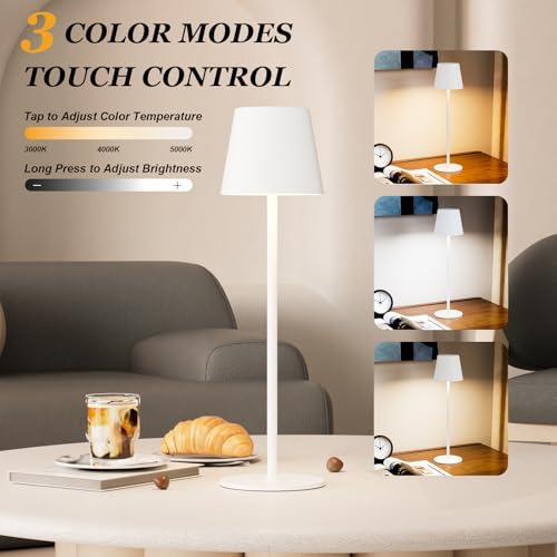 Image of Kakanuo Cordless Table Lamp Rechargeable White - KK 2 Pack 5000mAH Battery Operated Lamp for Table, 3 Color Stepless Dimming Wireless Lamp for Kitchen Counter, Outdoor Patio, Touch Control