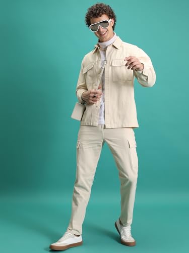 Highlander Men's Beige Tapered Cargo Trousers - Image 3
