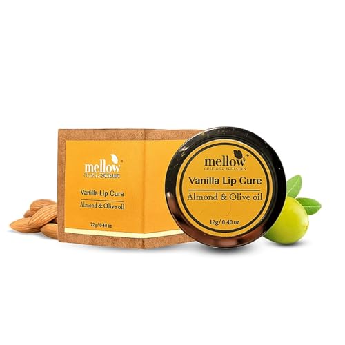 Image of Mellow Herbals Ayurvedic Vanilla Lip Cure | Cracked, Dry & Chapped Lips Care with Almond Oil & Jasad Bhasma | Deep Moisturization & Nourishment Lip Balm for Men & Women | 12g