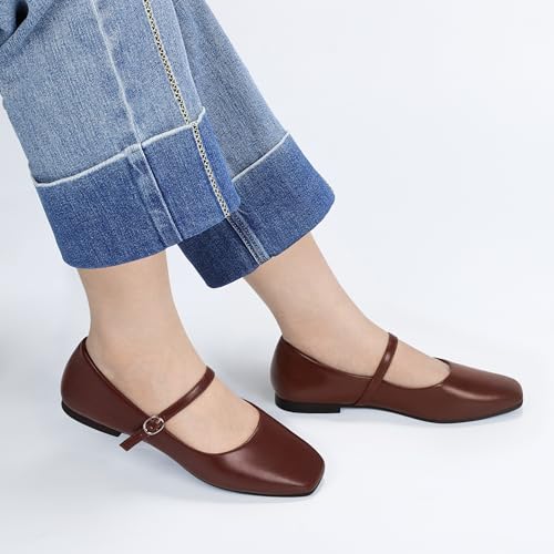Image of Women's Mary Jane Shoes, Ballet Flats for Women, Square Toe Shoes for Women | Comfortable Dressy Adjustable Buckle Strap for Work Office business Casual, Memory Foam PU Sole Slip Resistant Wedding Party