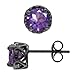 Silvershake 6mm Round Natural Amethyst Black Rhodium Plated 925 Sterling Silver Victorian Style Stud Earrings