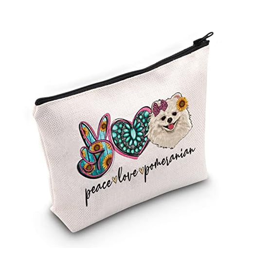 LEVLO Pomeranian Dog Cosmetic Make Up Bag Regalo Para Amante Del Perro Paz Amor Pomeranian Make Up Zipper Bag For Dog Mom, Peace Pomerania, Bolsa de cosméticos