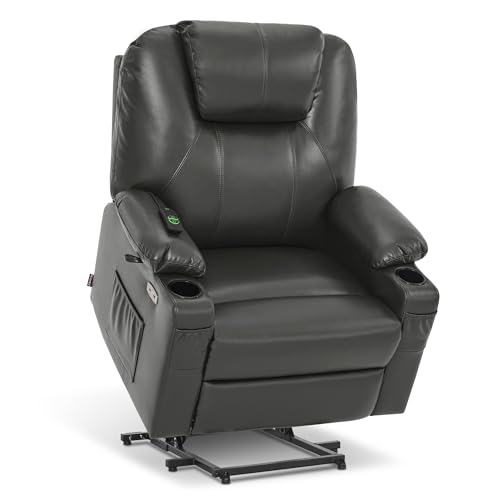 Image of MCombo Oversized Power Lift Recliner Chair for Elderly, Lift Chair with Heat and Massage for Big and Tall, USB&Type C Ports, Cup Holders, Faux Leather R7510 (Grey, Large-Wide)