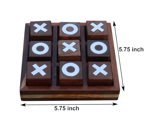Image of Wooden Tic Tac Toe Game | Board game for kids and family | Table Top Living Room Decor Fun Game | Indoor Outdoor Adults classic Travel Game (Natural Brown)