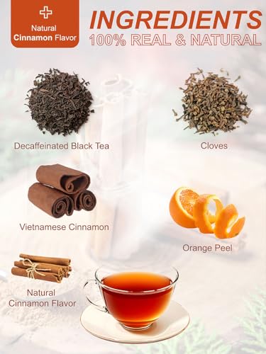 Image of TeeLux Decaf Hot Cinnamon Black Tea, Decaffeinated Black Tea with Cinnamon, Clove, Spicy & Sweet Flavor, 100 Count