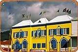 Zuhhgii Letrero de metal brillante y colorido con diseño de edificio de San Cristóbal del Caribe para niños, póster de metal para decoración de pared para interiores y exteriores, mural retro vintage