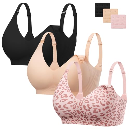 Image of Angelhood 3 Pack Nursing Bras for Breastfeeding Seamless Pregnancy Maternity Bra Wireless Sleep Bralette with Extenders