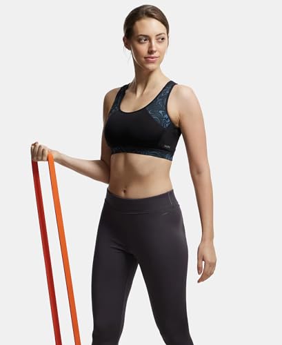 Image of Jockey MI03 Women's Wirefree Padded Polyester Elastane Stretch Printed Full Coverage Racer Back Styling Sports Bra with Stay Dry Treatment