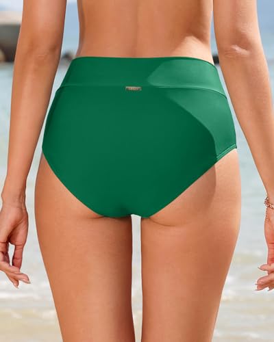Image of Women V Cut Full Coverage Bikini Bottom - High Waist Swim Bathing Suit Bottoms Cross V Front Swimsuit