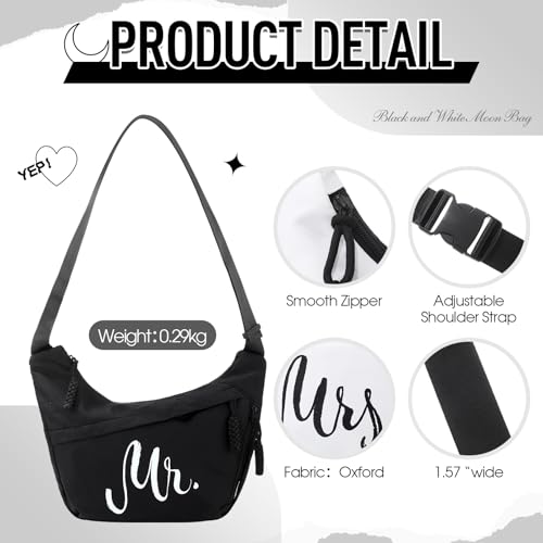 2 Pcs Wedding Gift Mr Mrs Crescent Bag Mr Mrs Travel Sling Crossbody Bag with Adjustable Strap for Bride Groom Couple Bridal Shower Engagement Bachelorette Party Honeymoon Gifts, Black White2
