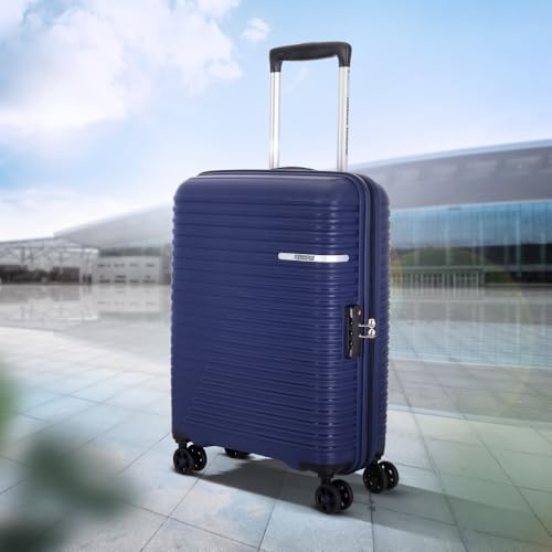 Image of American Tourister Liftoff+ | Small Size Cabin Trolley Bag (55 cm) for Travel | 360 8 Wheel Travel Luggage | Hard Case Polypropylene (PP) Suitcase | Mounted TSA Lock | Midnight Blue