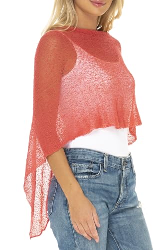 Image of SHU-SHI Womens Sheer Knit Poncho Shrug Lightweight Cover Up One Size Fits Most