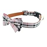Dog Collar Bow Tie - Adorable Plaid Sturdy Soft Material&Leather Dog Collars for Small Medium Large Dogs Breed Pup Adjustable 18 Colors and 3 Sizes (Pink Plaid 2, S 10'-14')