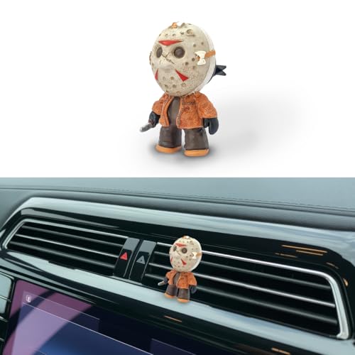 Image of GENANY 3D Resin Horror Car Air Freshener Vent Clip, Hand Painted Hockey Mask Slasher Design, Scary Automotive Freshener, Gothic Car Accessories Gift for Horror Movie Fans
