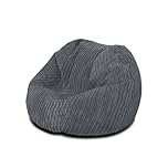 Bags of Beans Large Kids Jumbo Corduroy Bean Bag Chair and Filling Included - Kiddies Indoor Seating Furniture Lounger - Machine Washable Comfortable Fabric For Girls & Boys - (Slate Grey)
