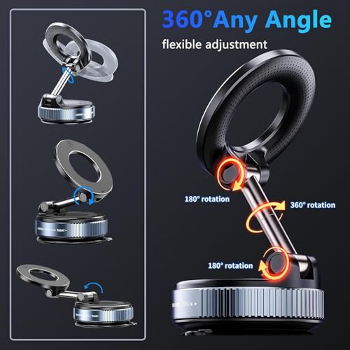 Image of CLOUDVALLEY 2026 Upgraded Vacuum Ultra Suction Magnetic Phone Holder, 98LBS Strongest Suction & 2600gf Magnetic for Magsafe Car Mount, 360 Adjustable Foldable Holders for Your Car for All Smartphones