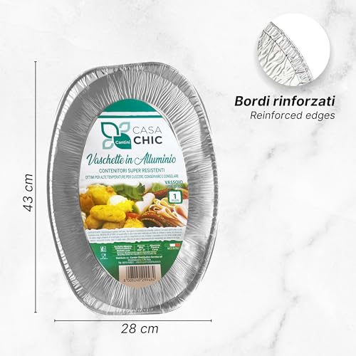 CasaChic Aluminium-Tablett, mittelgroß, 1 Stück, Einweg-Servierteller aus Aluminium (43 x 28 x 3 cm)