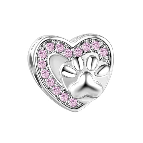 Abalorio de huella de perro en cobre con piedra natal para pulsera