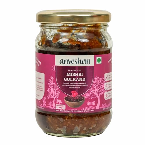 Anveshan Pure Mishri Gulkand 300g|Sun-Cooked Rose Petal Jam|Holi Thandai Mix|Made With Indian Damask Rose Petals & Dhaagewali Mishri|Pure Taste Of Natural Ingredients|Refreshing thandai mix for holi