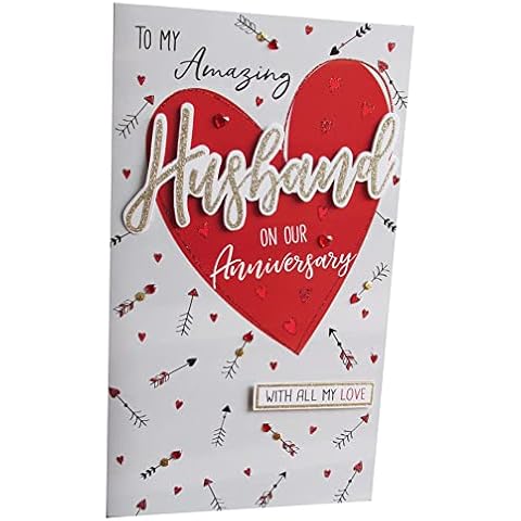 Anniversary Greetings Card for Husband Large Card 17 x 30 cm Hearts Glitter to My Amazing Husband with All My Love Cover