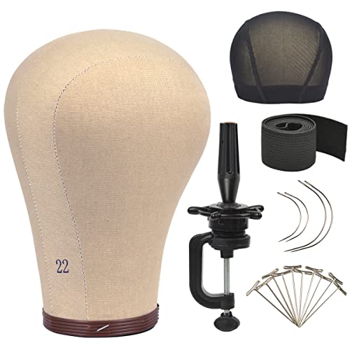 YTBYT 21 Inch Wig Head Cork Canvas Block Head Wig Display Styling Head Mannequin Head With Stand and Mounting Holes