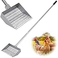 CKLT Chicken Poop Scooper Spring Steel Sifting Shovel with 3 Adjustable Angle, 38-66in Extendable Stainless Steel Handle, Professional Poultry Litter Cleaner for Chicken Coop, Duck, Goat & Sand
