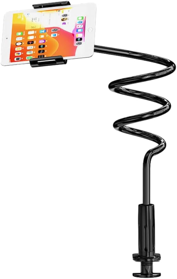 Extra Long Gooseneck Phone Holder for Bed Living Room, Flexible Gooseneck Long Arm Desktop Stand for Cell Phone Tablets, Overhead Cell Phone Clamp Mount Up to 7" Device (Black,135CM)