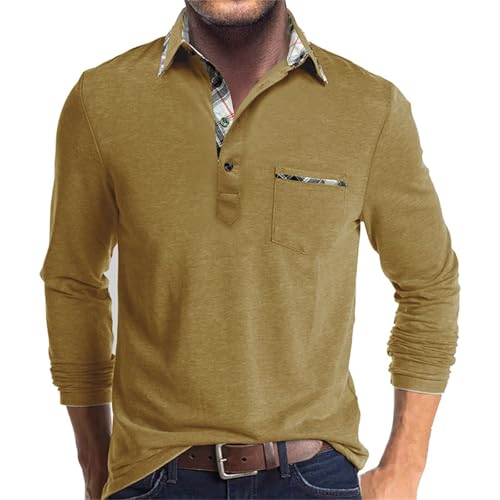 T-shirt de golf respirant et polo à manches longues jaune pour homme taille L