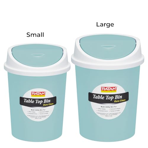 Image of RATAN PLASTICWARE Euro Clean Table Top Small Mini Dustbin with Swing Lid for Study Table, Desk, Kitchen Sink, Car, Kids Room| Compact and Stylish Waste Storage Garbage Bin - 1.5 Litre, Sky Blue