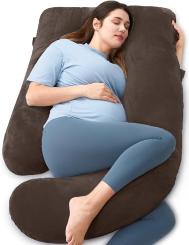 Image of G-Shaped Sleeping Pregnancy Pillow| Removable Velvet Covers| PregnoCare Fibres| Baby Shower Gift, Maternity, Nursing| Full Body Soft-Support Bump, Head, Back, Shoulder, Hips, Legs and Belly (Brown)