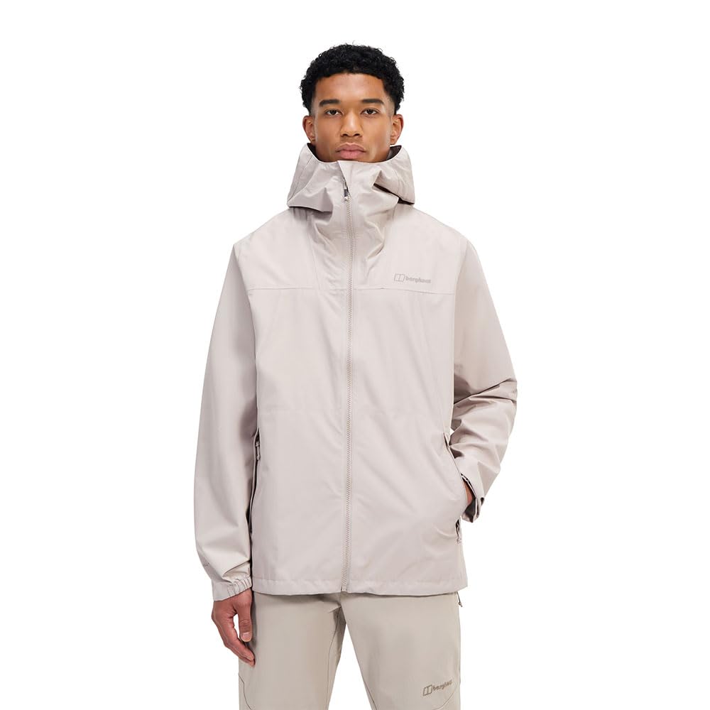Berghaus Men's Deluge Pro Waterproof Shell Jacket | Adjustable | Durable Coat | Rain Protection Waterproof Jacket, Taupe, XL
