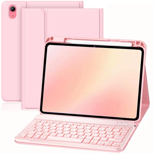 WALWALO Hell Rosa Hülle mit Tastatur für iPad A16 11 Generation 2025/10 Gen – Ansicht 1