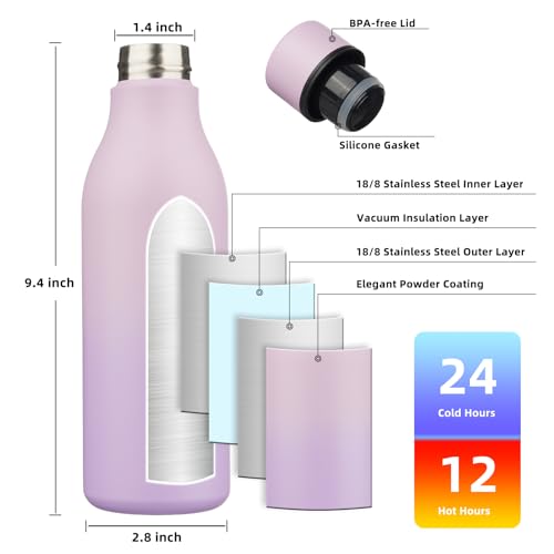 Image of BJPKPK Insulated Water Bottles, 18 oz Stainless Steel Metal Water Bottle with Strap, BPA Free Leak Proof Jugs, Mugs, Flasks, Reusable Thermal Flasks for Sports & Travel, Dreamy Purple