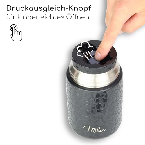 Image of Milu Thermo Food Thermo 650 ml Stainless Steel Thermal Container, Vacuum Insulated for Hot and Cold Foods (Black Leopard, 650 ml)