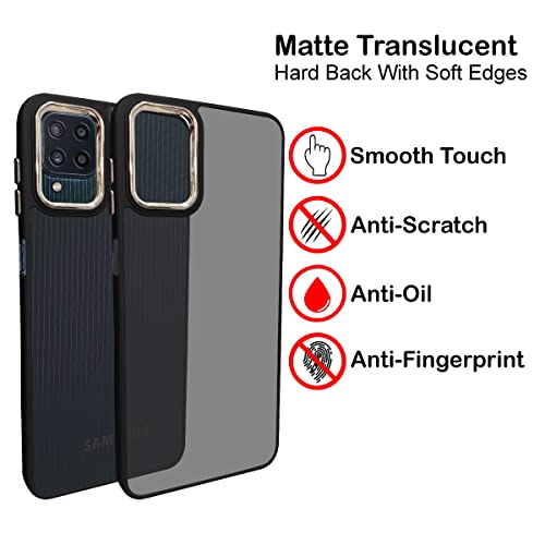 Image of A rtistque Frosted Translucent Back Cover Case for Samsung Galaxy M32 4G / M32 Prime | Electroplated Chrome Ring | Raised Camera Edges for Protection | Smooth Sides TPU - Black