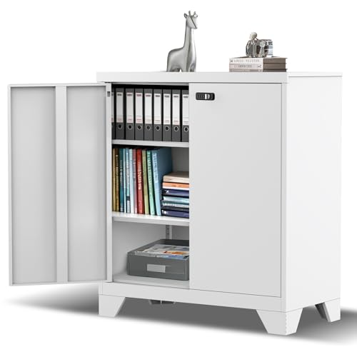 Aktenschrank, Abschließbarer Metallschrank, Mehrzweckschrank mit Kombinationsschloss, Werkzeugschrank, Verstellbare Regale, Garage, Abstellraum,Büro, Wohnzimmer, 90cm x 80cm x 40 cm, Weiß