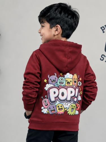 Image of Unisex Kids Solid Full Sleeve Zip Front Open Hooded Sweatshirt