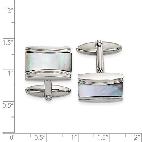 Mancuernillas rectangulares para hombre en acero inoxidable con nácar miniatura 3