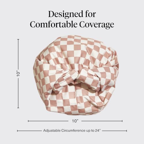 Image of Kitsch Luxury Satin-Lined Flexi Shower Cap for Women - Terracotta Checker | Shower Caps for Women Reusable Waterproof - Non-slip, Comfortable Quick-dry Hair Shower Cap for All Hair Types