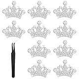 10 Pcs Crystal Rhinestone Crown Embellishments, Crown Charms with 1 Curved Tweezers, Mini Crowns, Flatback Crystal Charm for DIY Crafts Jewelry Making Wedding Decor Gift Wrapping Phone Case (Silver)
