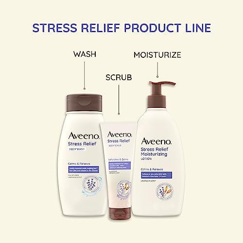 Kenvue Aveeno Stress Relief Body Scrub, Exfoliating Body Wash for Softer, Smoother Skin, Formulated with Prebiotic Oat & Lavender Scent to Calm & Relax, Sulfate-Free & Soap-Free, 8 fl. oz