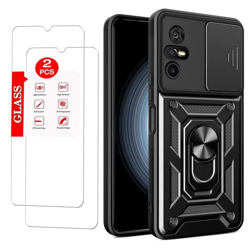 Anvzle for TCL 40 XL Case with [2 Pack] Tempered Glass Screen Protector for TCL 40 XL 4G [Military-Grade] Protective Armorwith Lens Protects Magnetic Kickstand Holder Phone Case Black