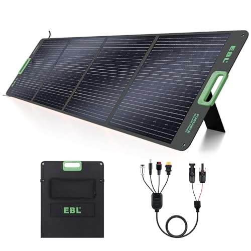 EBL 200W Portable Solar Panel for Power Station, Waterproof IP65 Foldable Solar Panel with MC-4 Anderson Output Connector for RV, Camping, Blackout