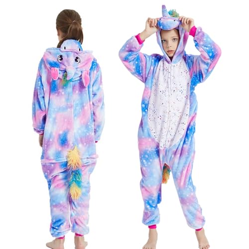 SOETDERT Einhorn Pyjama Kinder, Onesie Pyjama Einhorn Schlafanzug, Jumpsuit Overall Mädchen, Nachtwäsche mit Kapuze, Tier Schlafoverall Kuschelig...